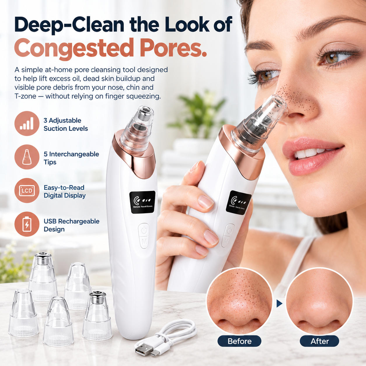 Visible pore buildup before and after targeted pore care