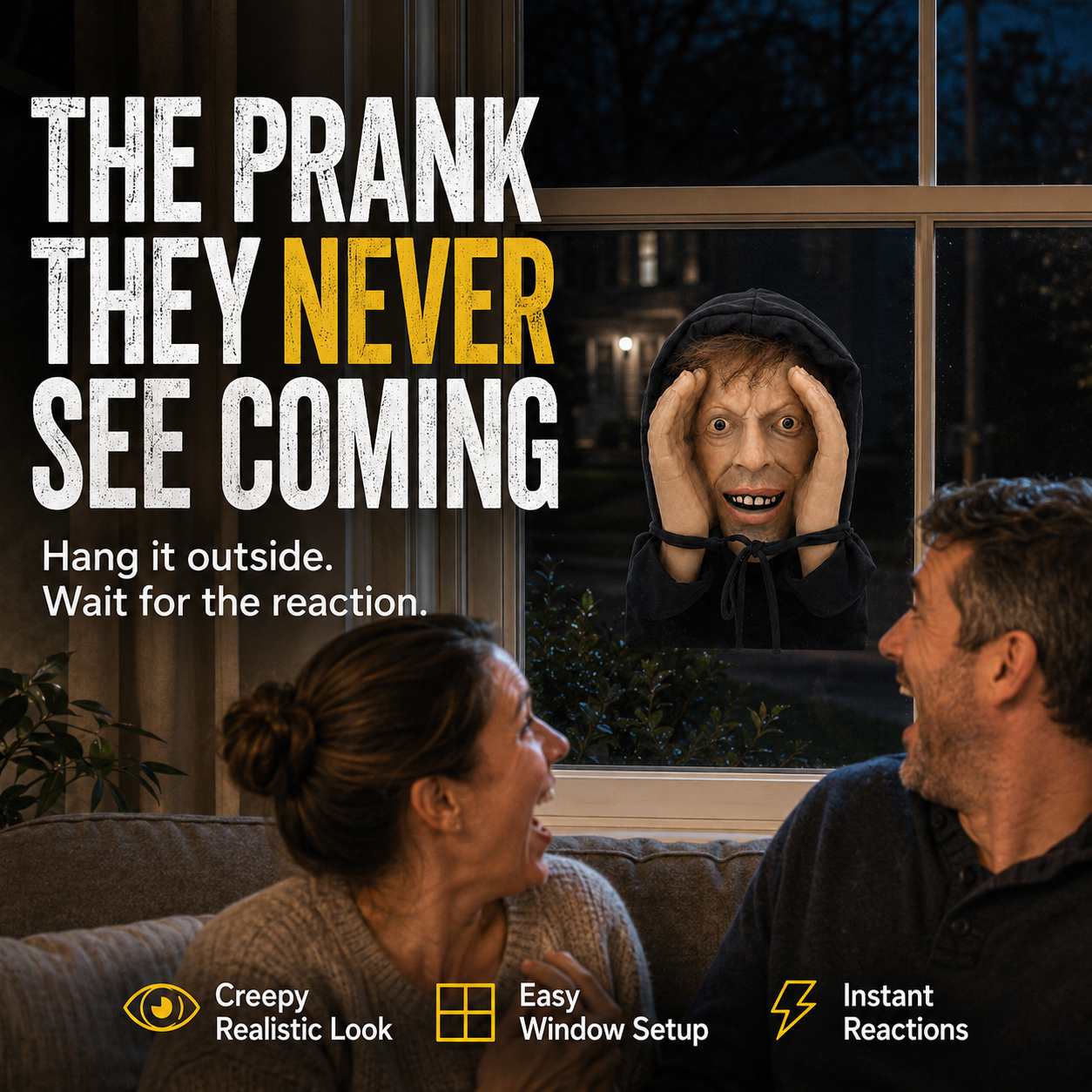 Realistic scary face Halloween décor scene