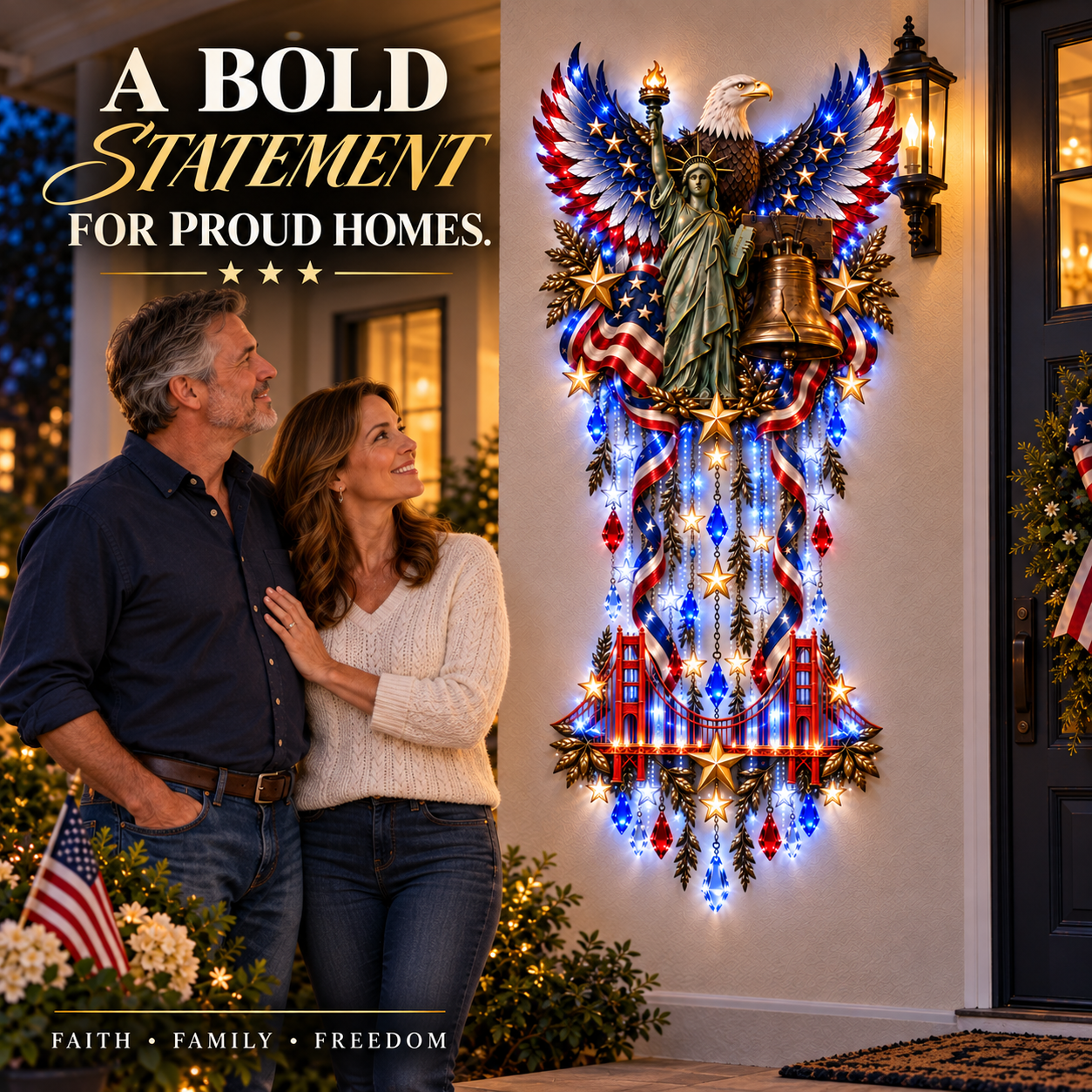 Placement inspiration for patriotic cascade wall decoration