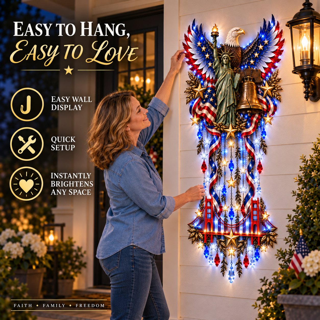 Patriotic wall decoration displayed in a cozy American home