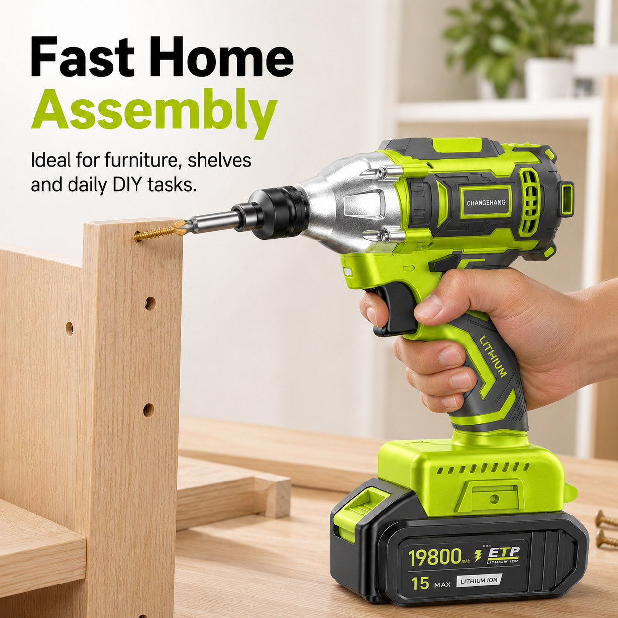 Cordless tool drilling into wood