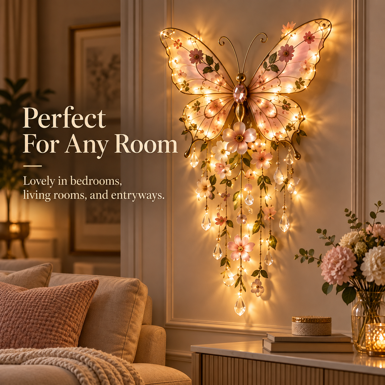 Butterfly floral wall light for bedroom living room and entryway