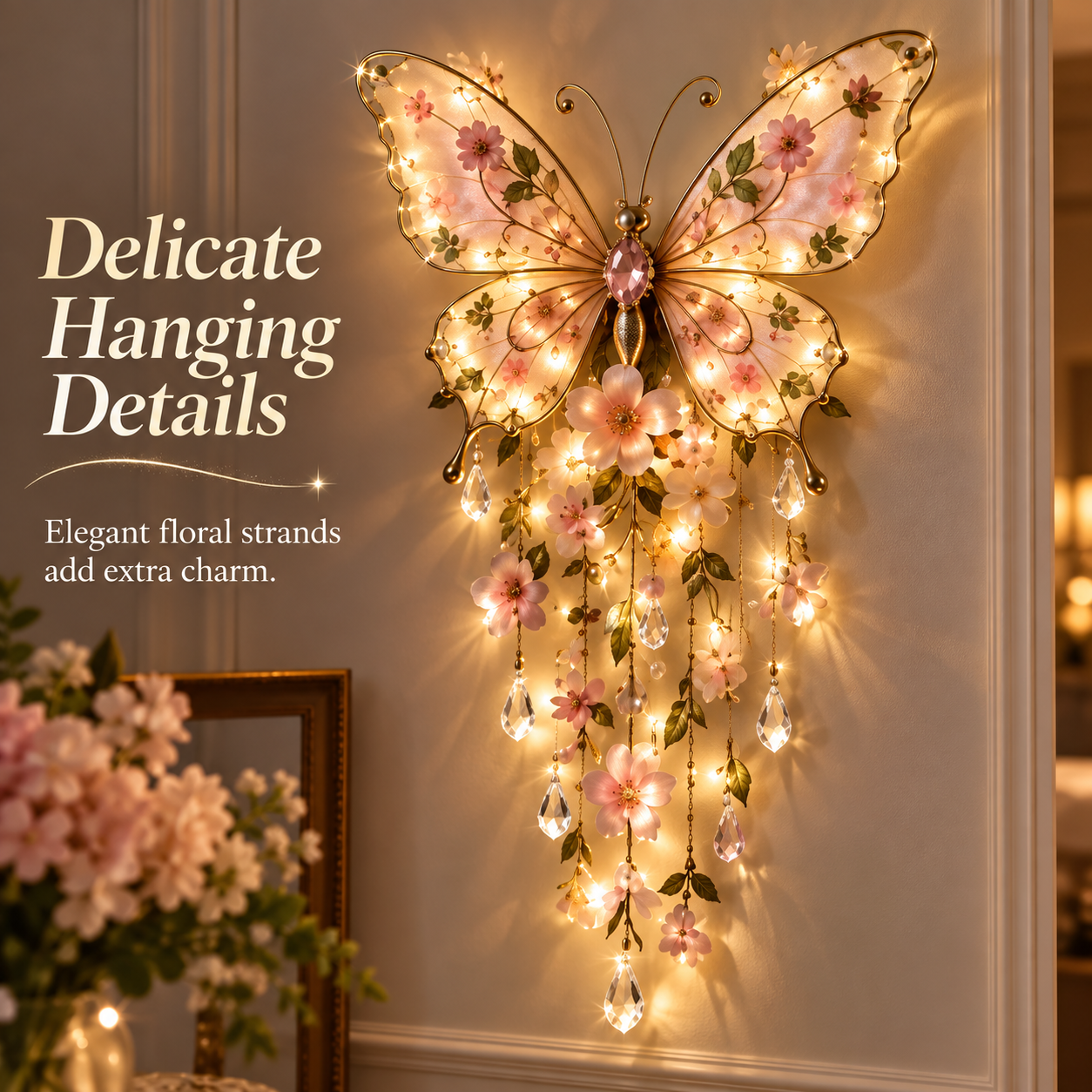 delicate hanging details butterfly wall light