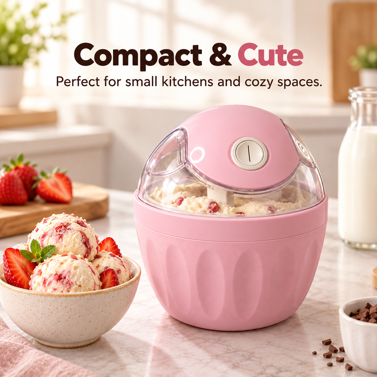 Compact cute mini ice cream maker for small kitchens