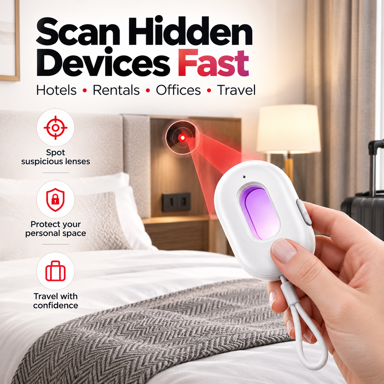 Scan hidden devices fast in hotels rentals offices and travel