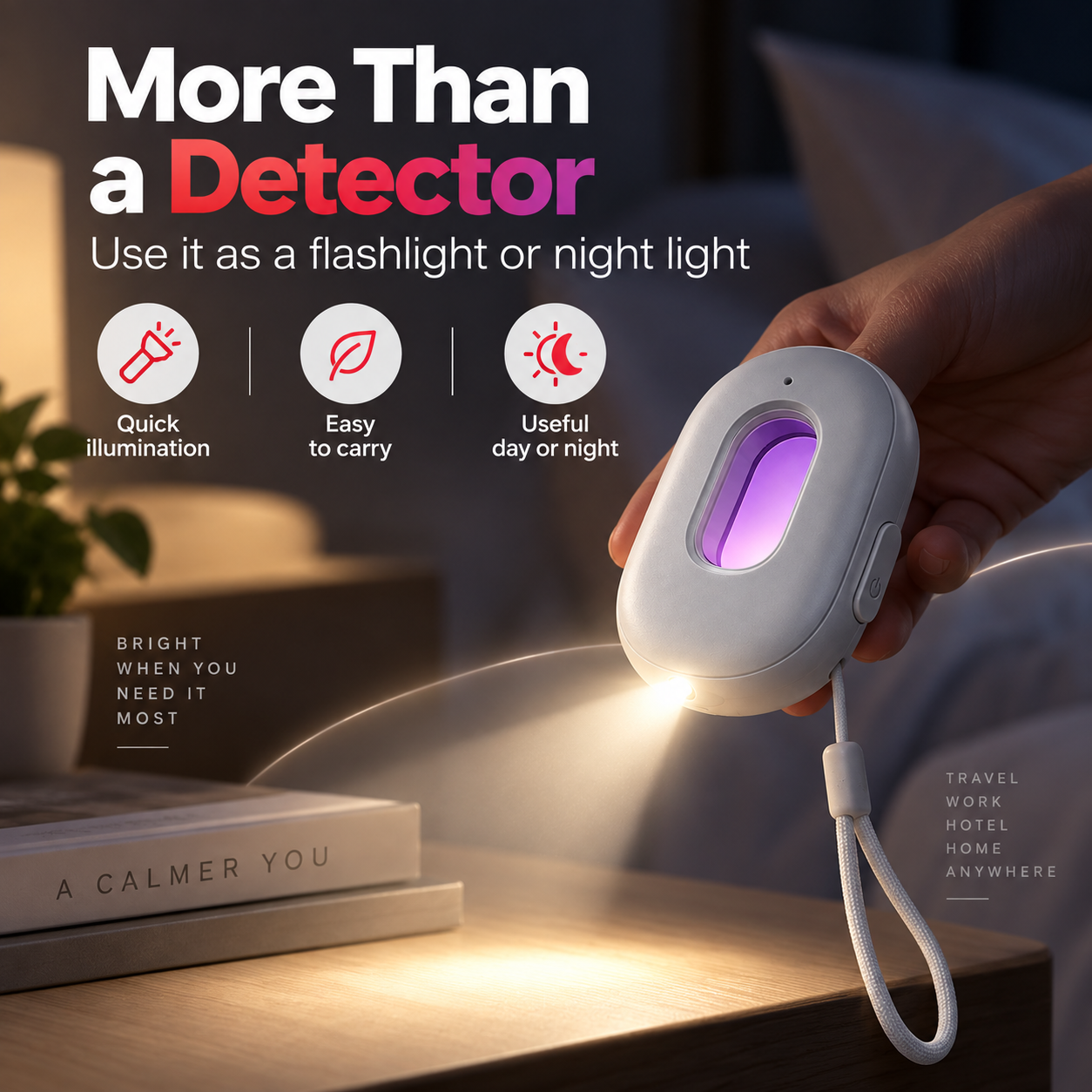 Camera detector flashlight and night light function