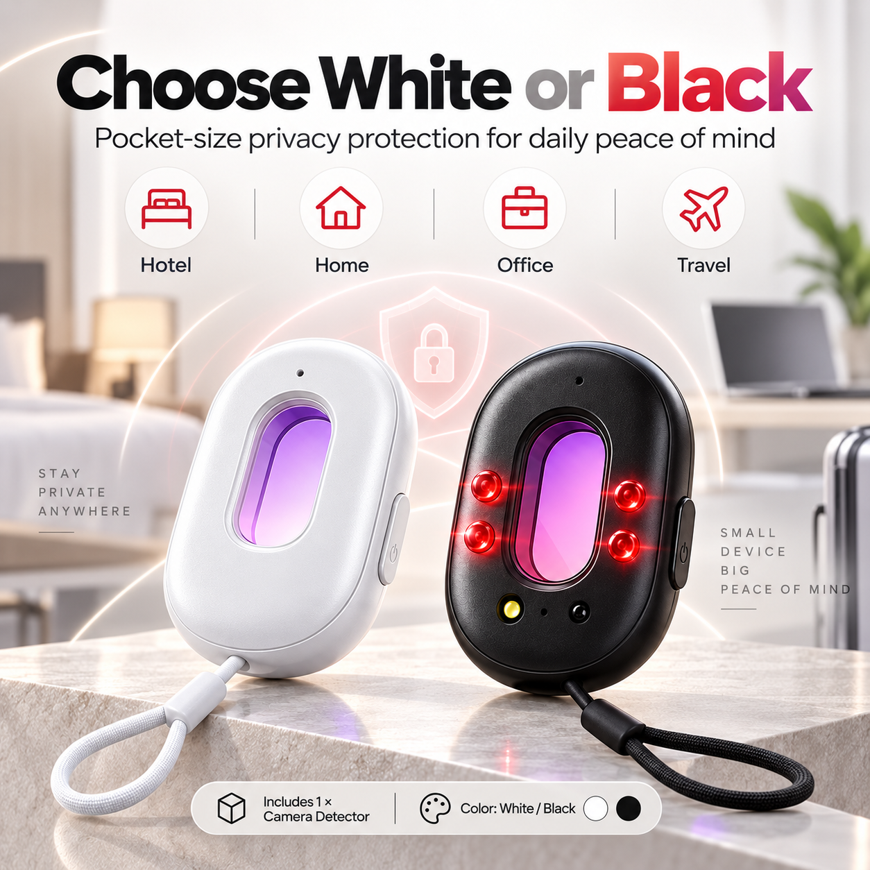 White and black compact infrared camera detector