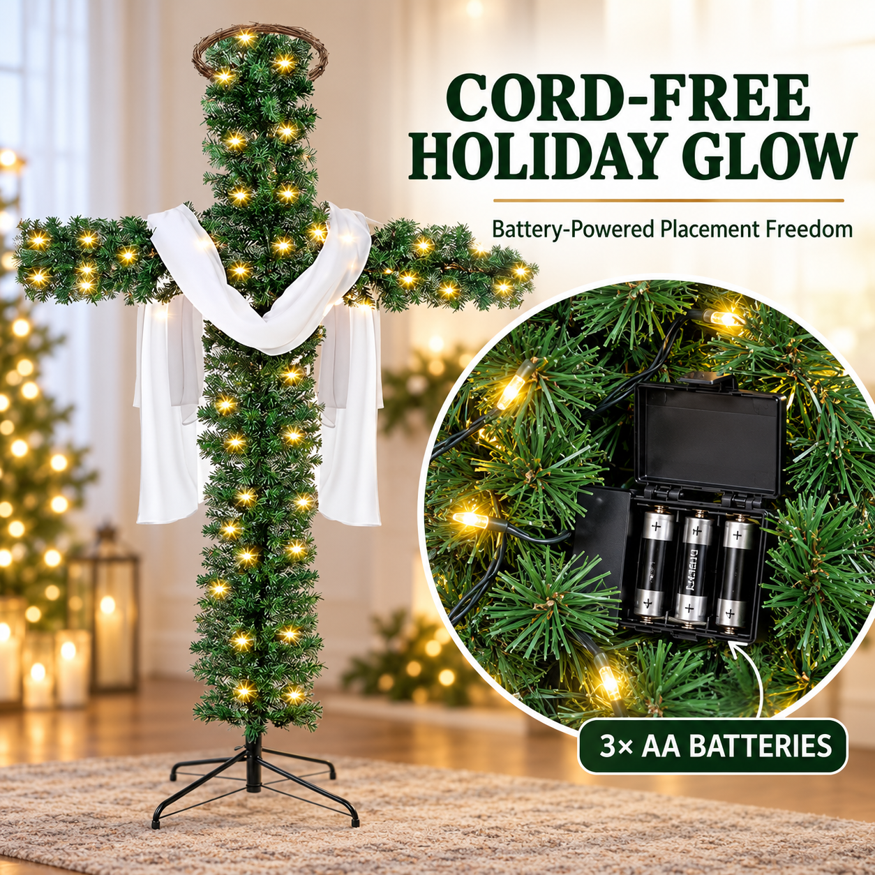 Peaceful holiday cross light room decor