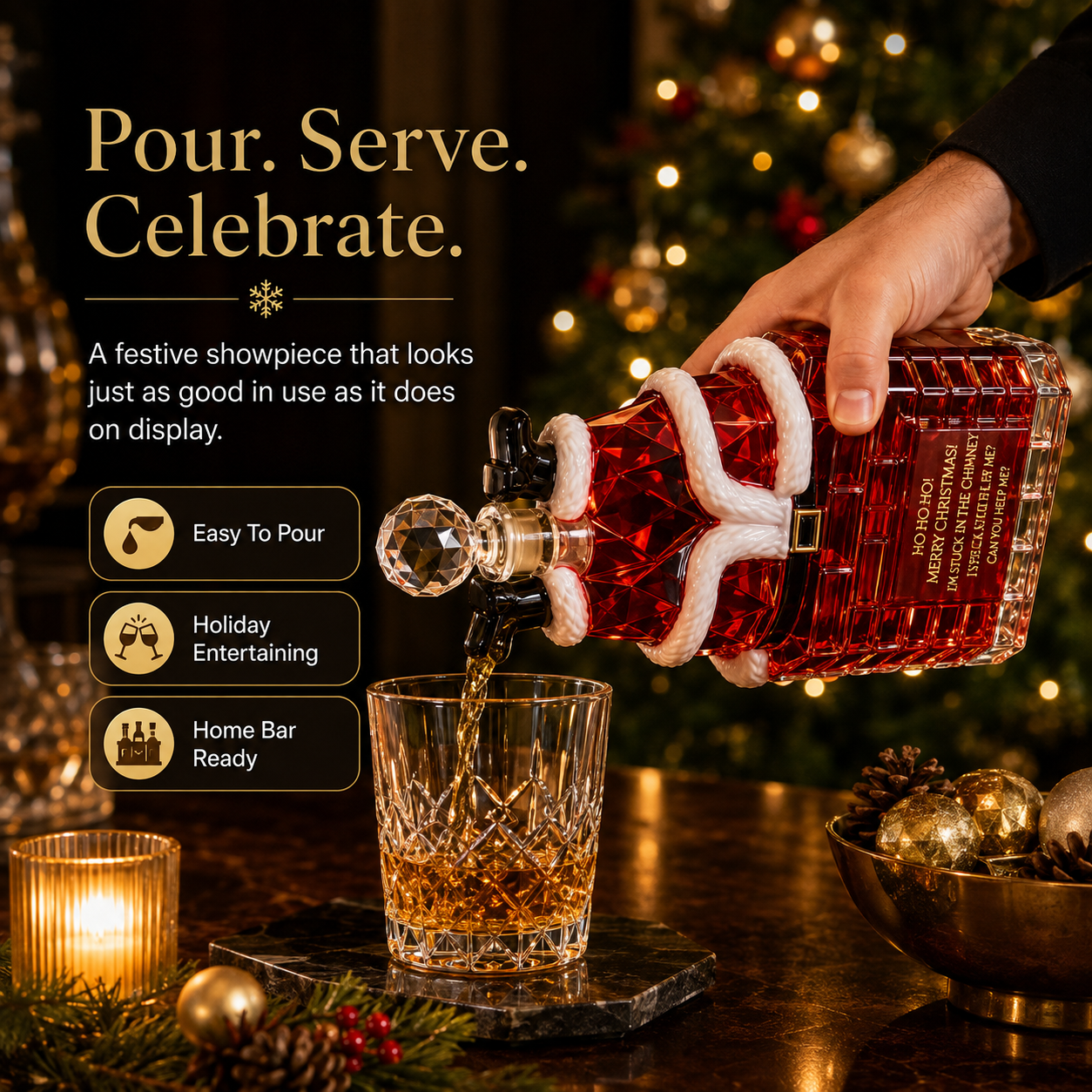 Santa Christmas Glass Decanter Detail