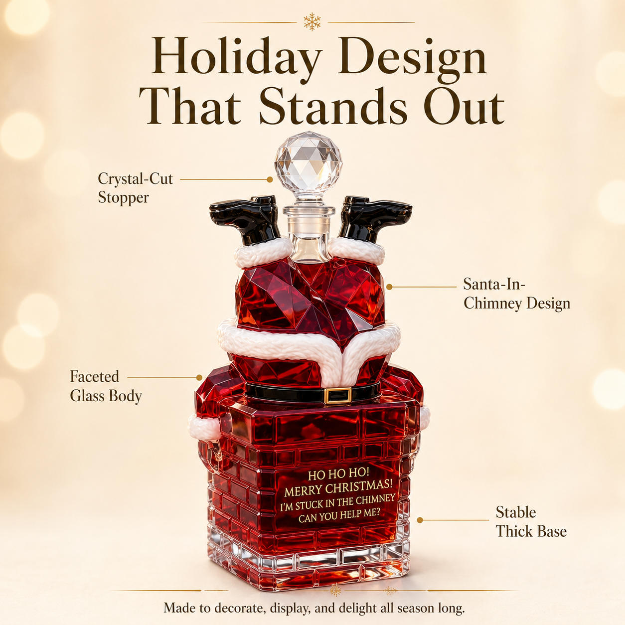 Santa Glass Decanter on Christmas Bar Cart