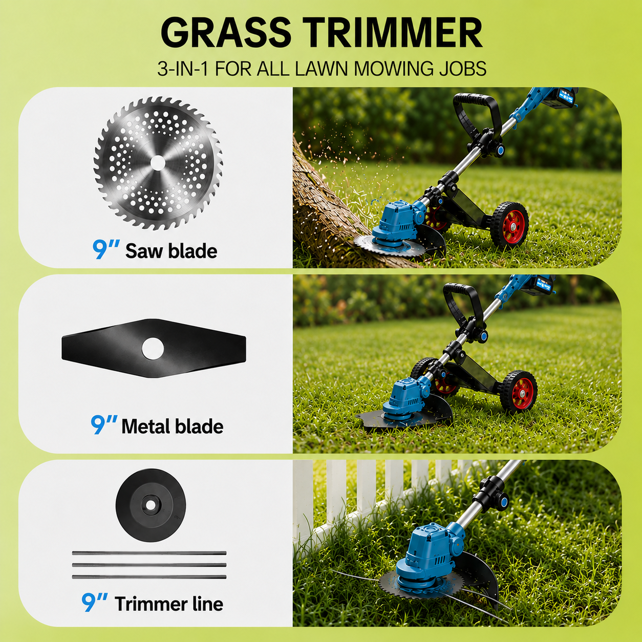 🔋 Limited Day 50% OFF✨ 3-in-1 Cordless Lawn Mower🌱 Powerful Grass Trimmer & Edger for Small to Medium Gardens