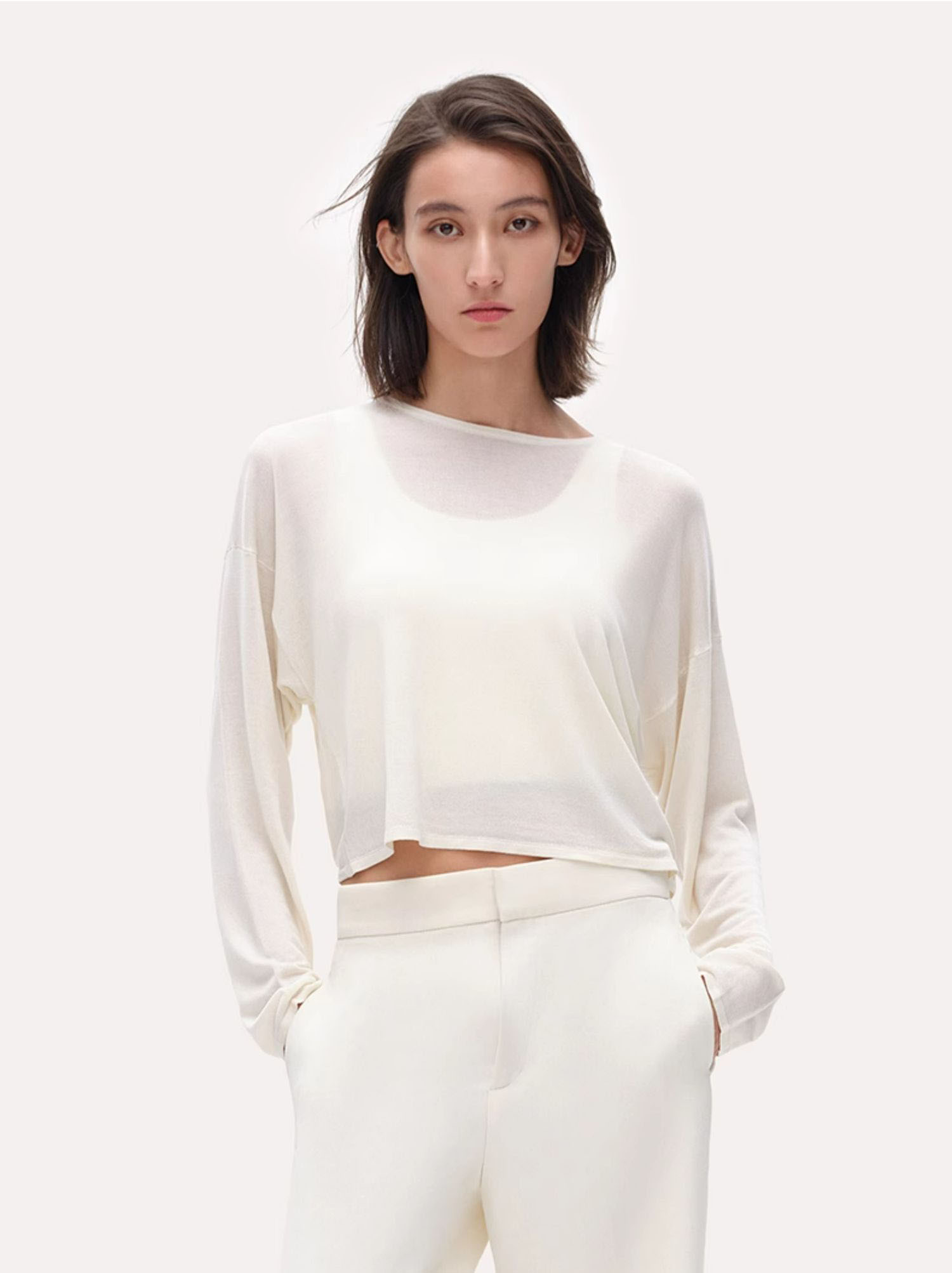 Silkblend Relaxed Fit Backless Long Sleeve Top