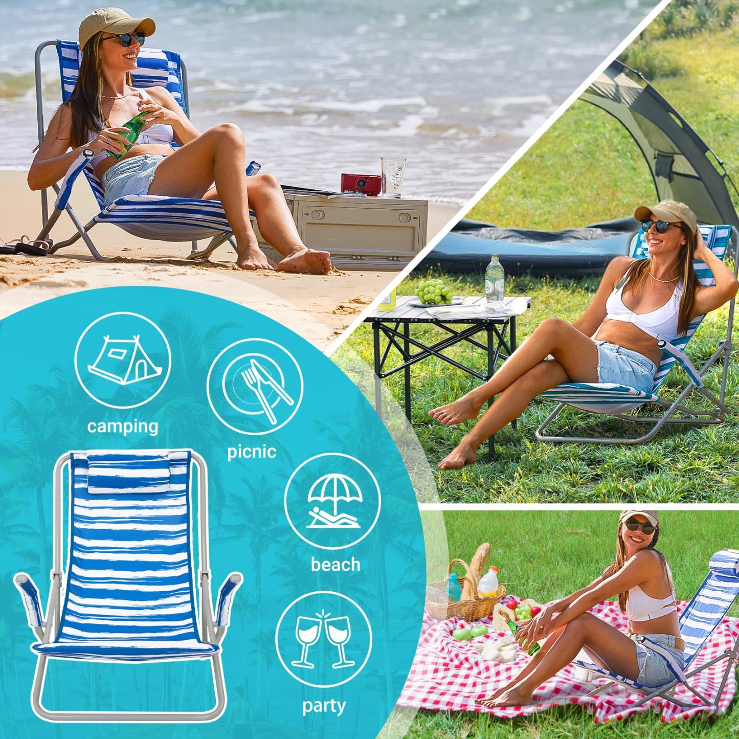 WEJOY High Back Beach Chair With Padded Headrest