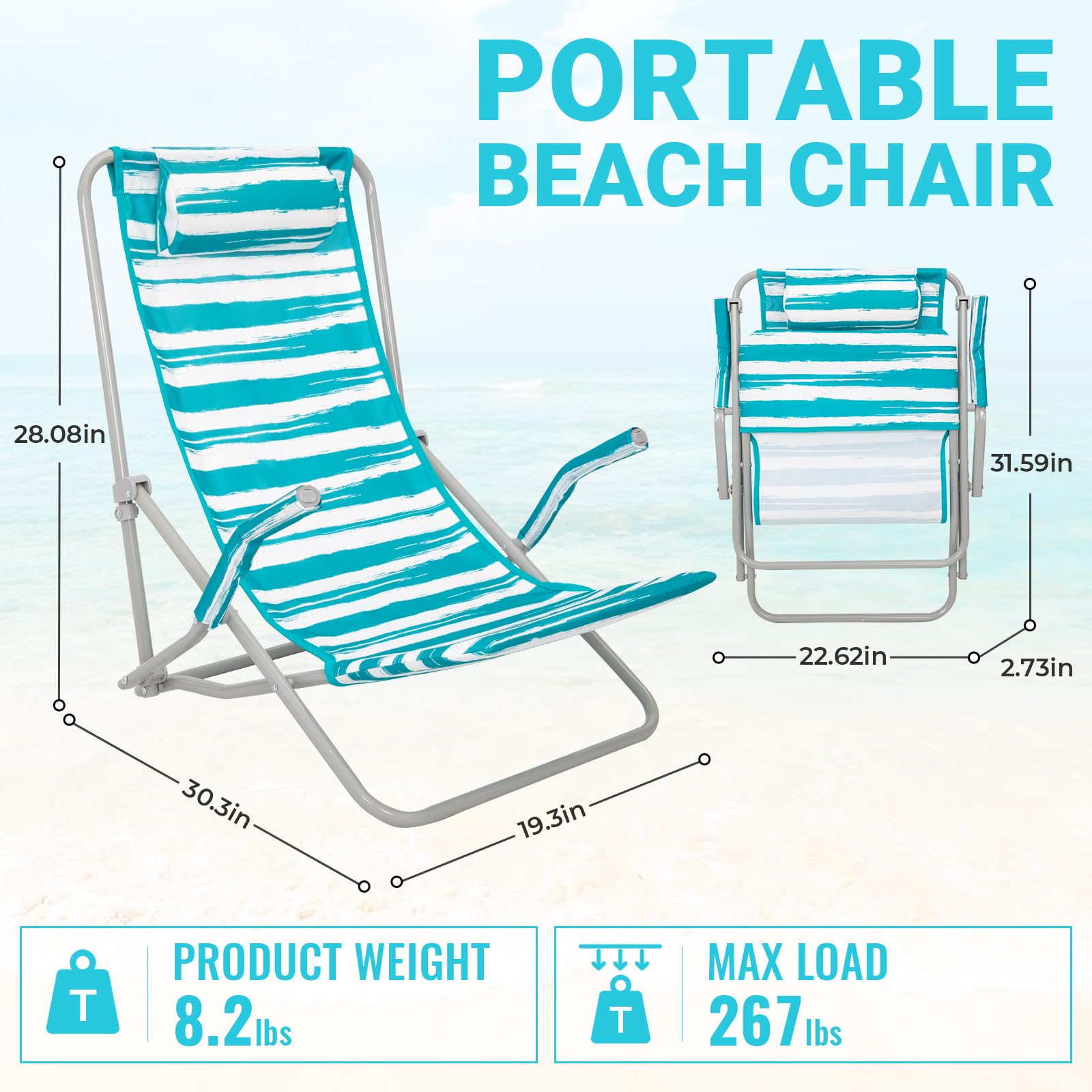WEJOY High Back Beach Chair With Padded Headrest