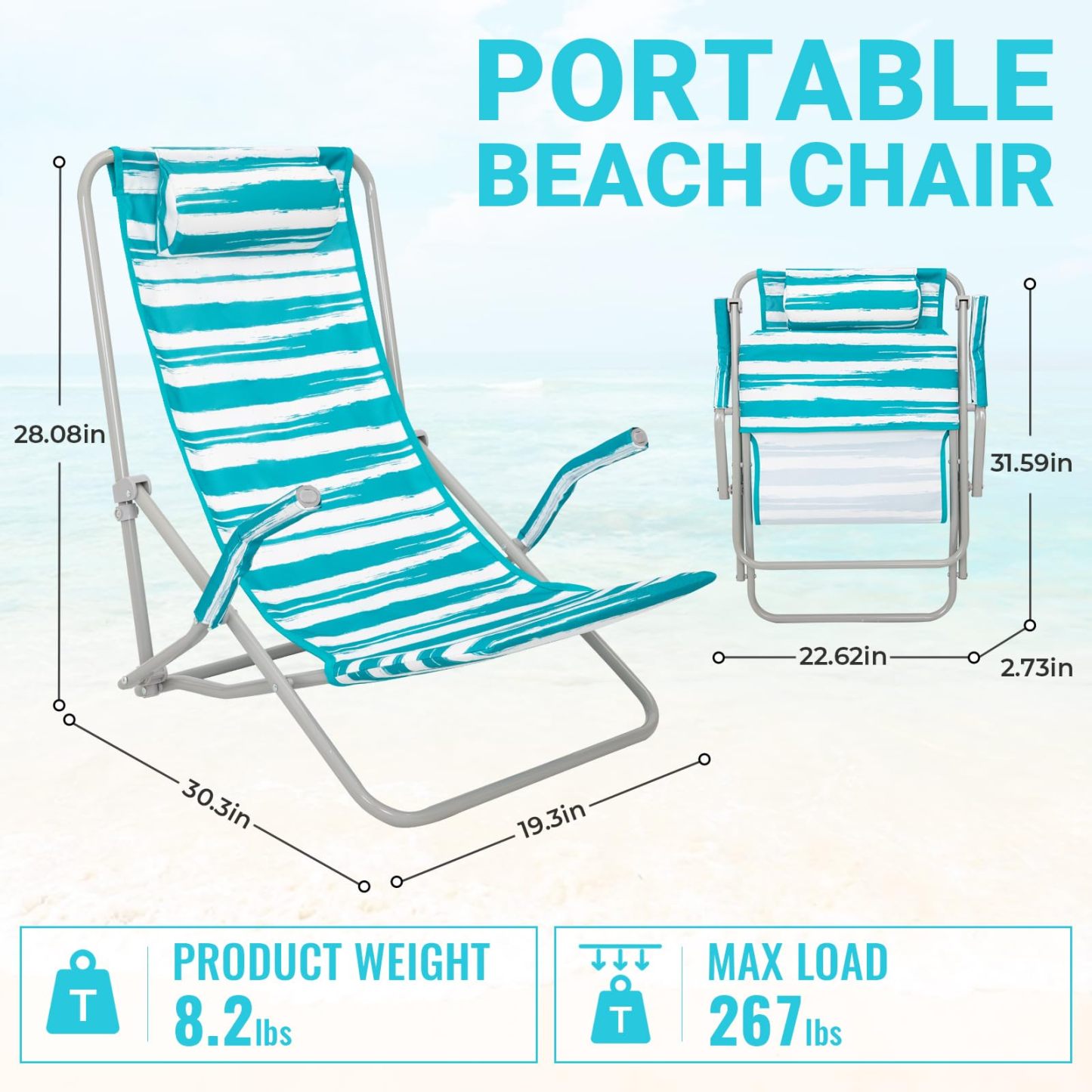 WEJOY High Back Beach Chair With Padded Headrest