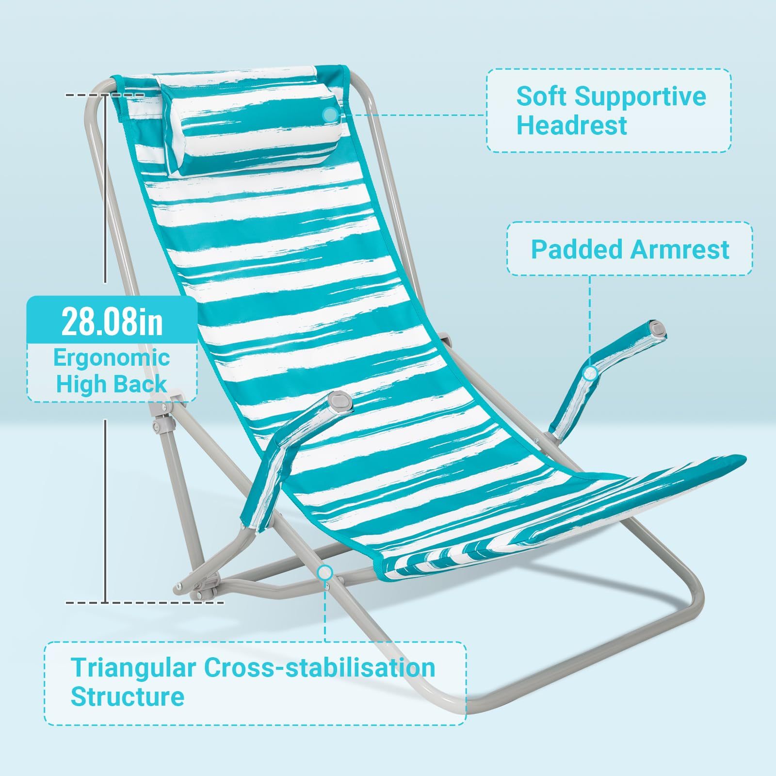 WEJOY High Back Beach Chair With Padded Headrest
