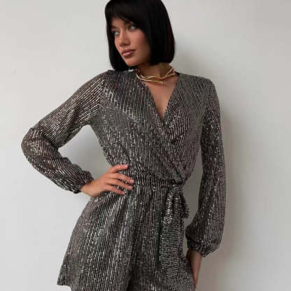 Sequin long-sleeved one-piece suit