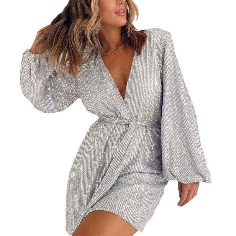 Sequin long-sleeved one-piece suit