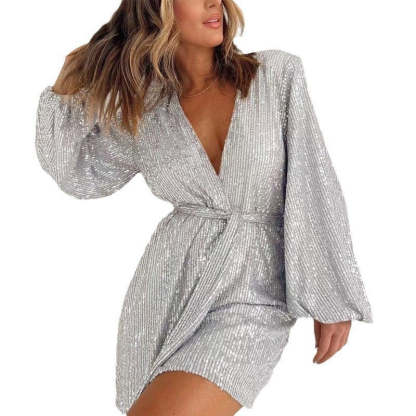 Sequin long-sleeved one-piece suit