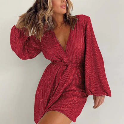 Sequin long-sleeved one-piece suit