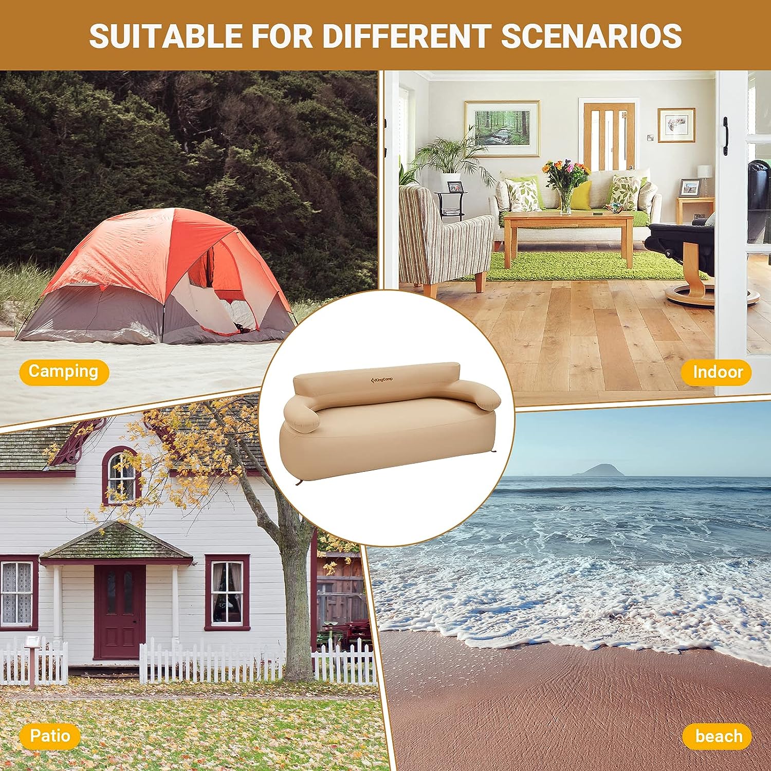 KingCamp 2-Person Oxford Inflatable Sofa with pump & Tent Pegs Set