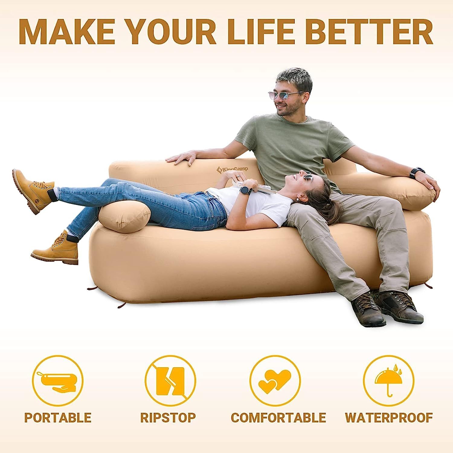 KingCamp 2-Person Oxford Inflatable Sofa with pump & Tent Pegs Set