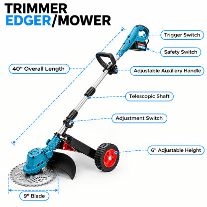 🔋 Limited Day 50% OFF✨ 3-in-1 Cordless Lawn Mower🌱 Powerful Grass Trimmer & Edger for Small to Medium Gardens