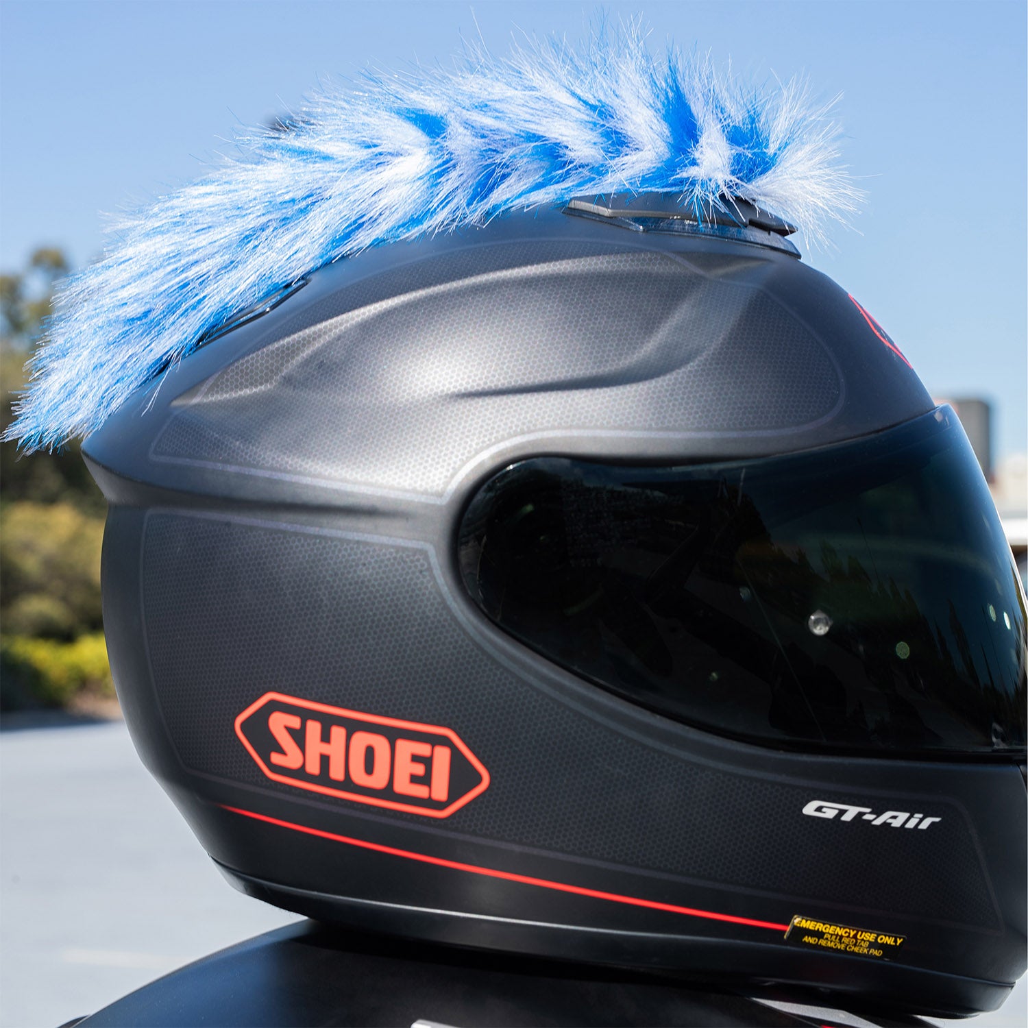 Motorcycle Helmet Mohawk - Blue and White
