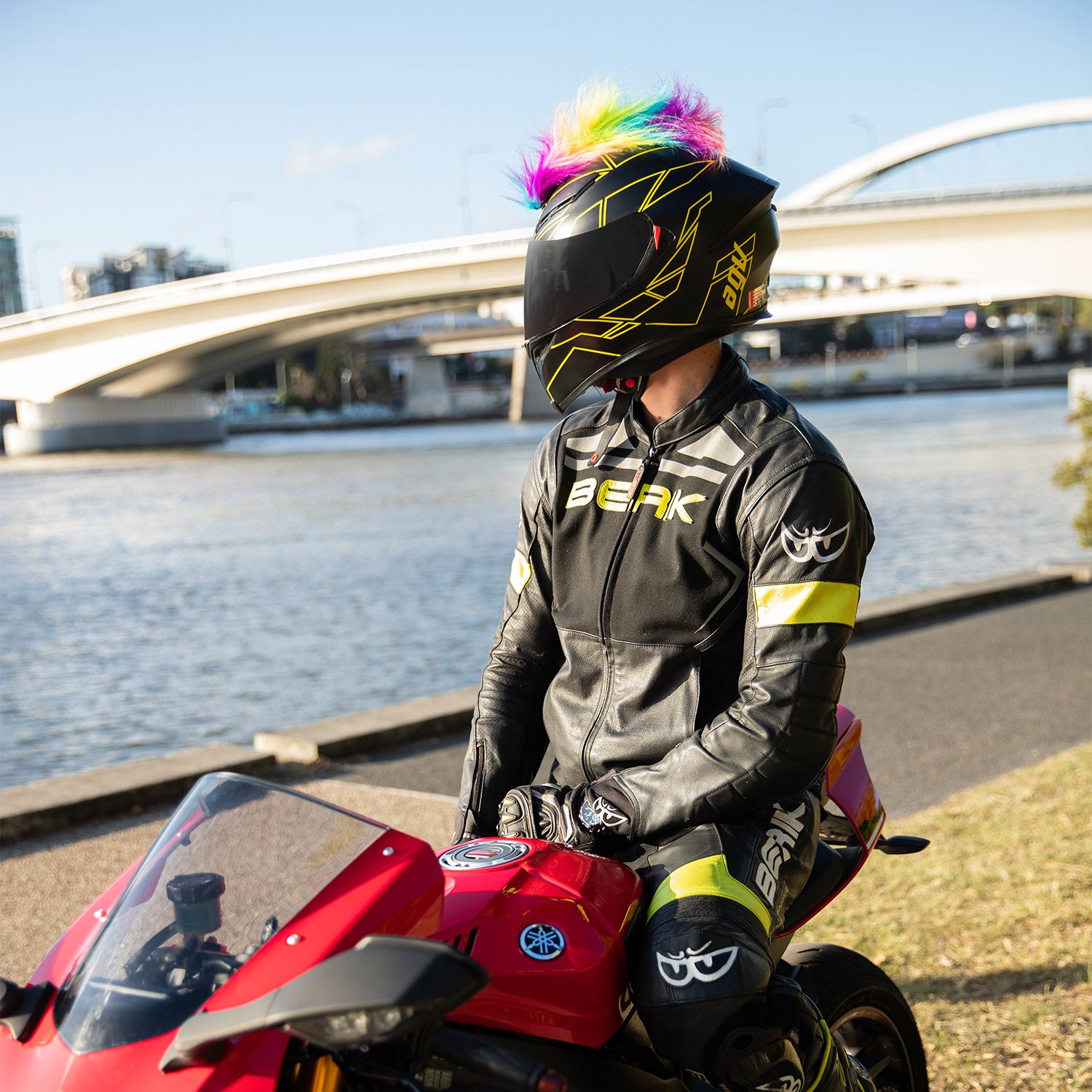 Motorcycle Helmet Mohawk - Rainbow