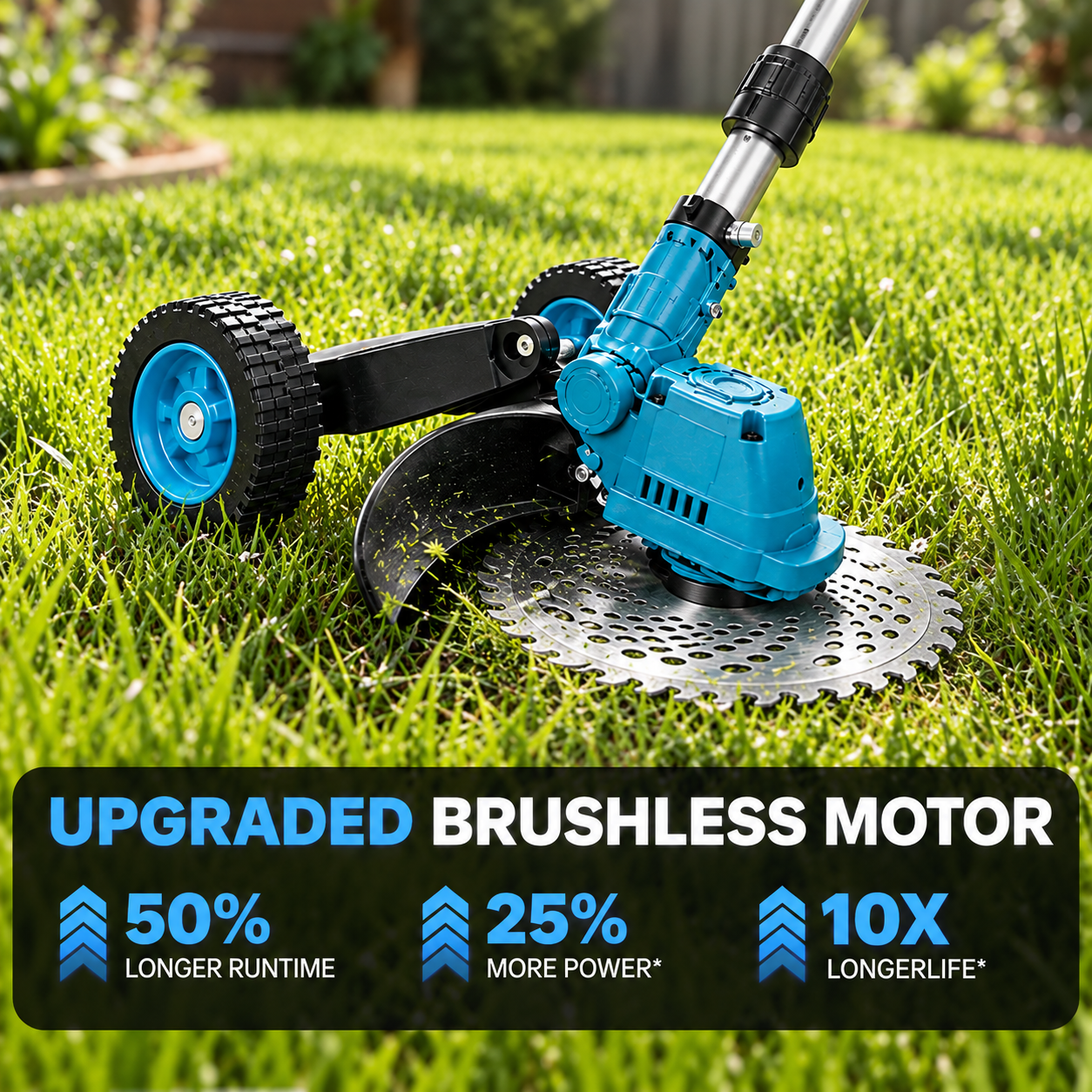 Cordless grass trimmer used outdoors