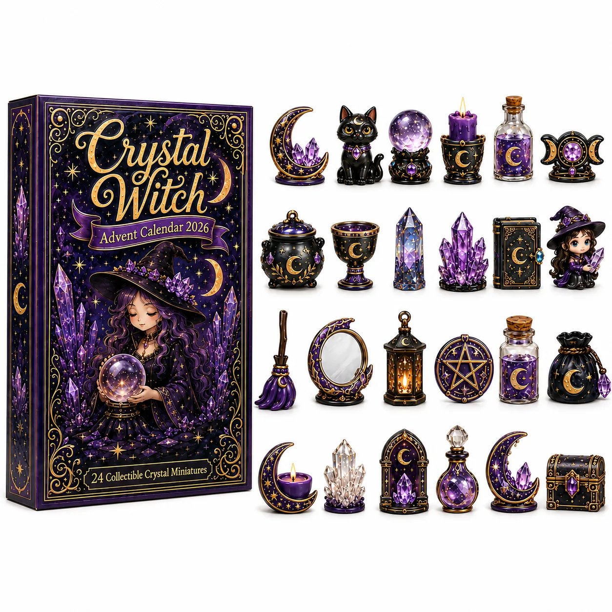 ⏳ Last Day 49% OFF – 🔮 2026 Crystal Witch Advent Calendar | 24 Days of Mystical Miniatures, Crystal-Inspired Surprises & Witchy Fantasy Charm ✨ - 2D Flat Acrylic
