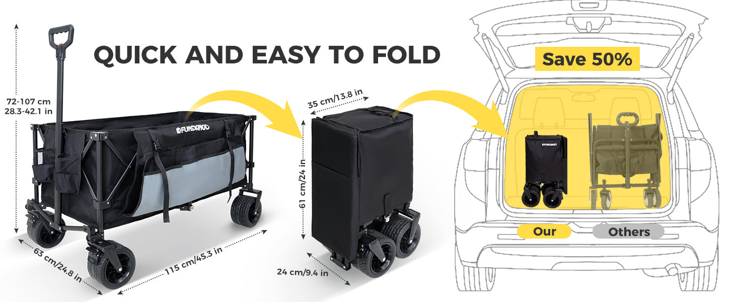 FUNDANGO Folding Wagon 180L Dual Chassis Camping Wagon