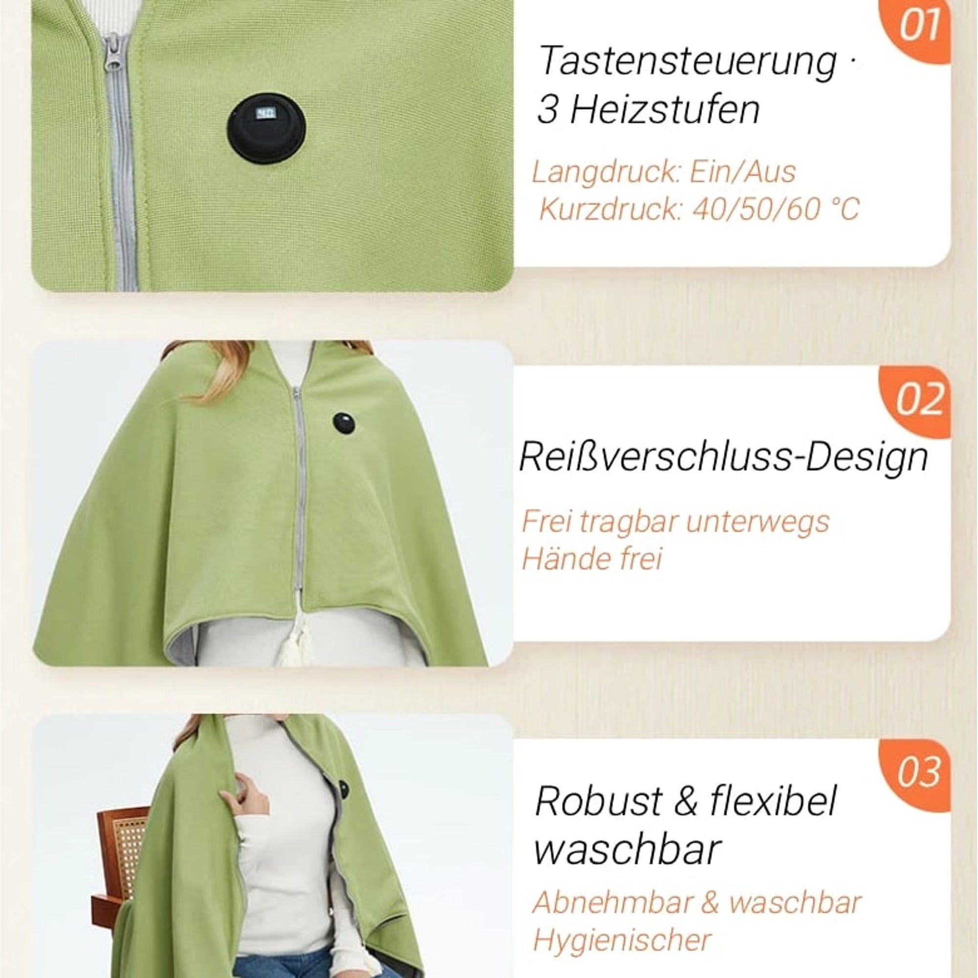 Heated Wearable Blanket With 3 Heating Levels For Warmth At Home Office Or Travel - Product detail