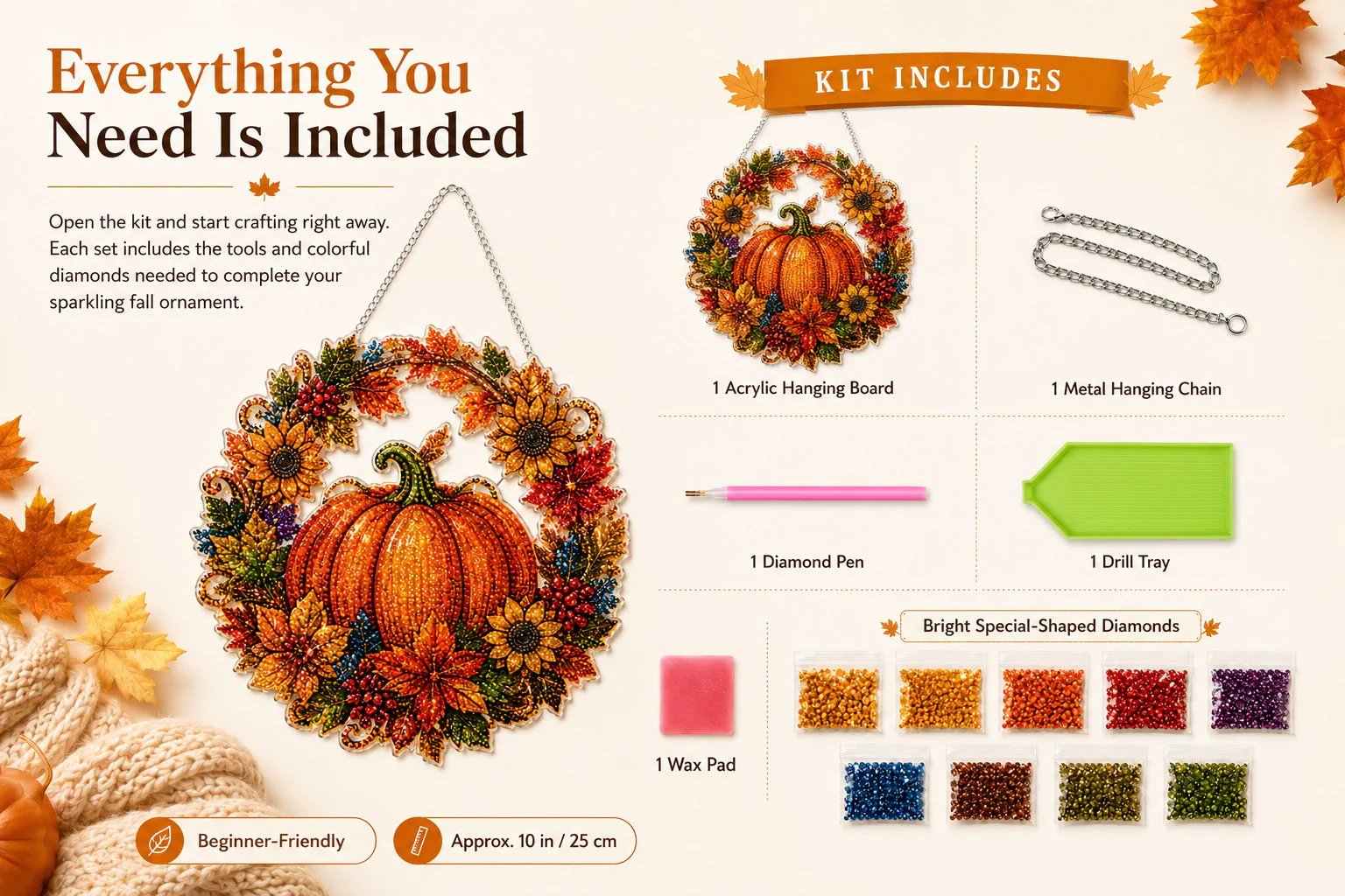 Complete Halloween diamond art kit contents