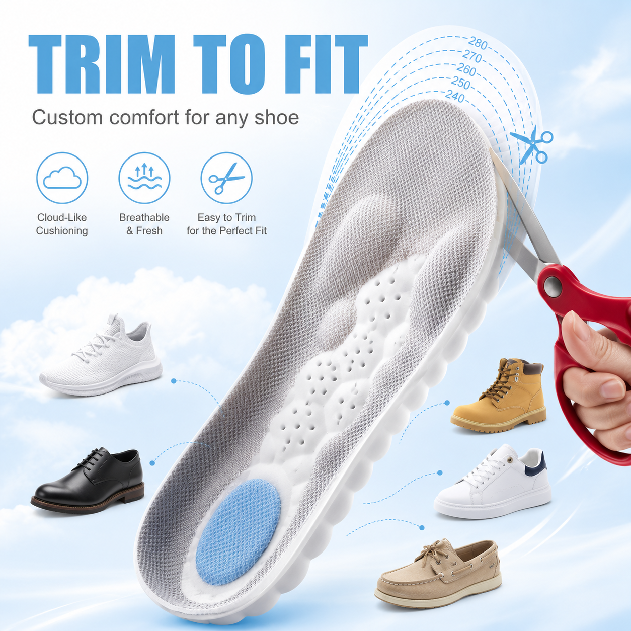Comfort insoles for sneakers boots and work shoes