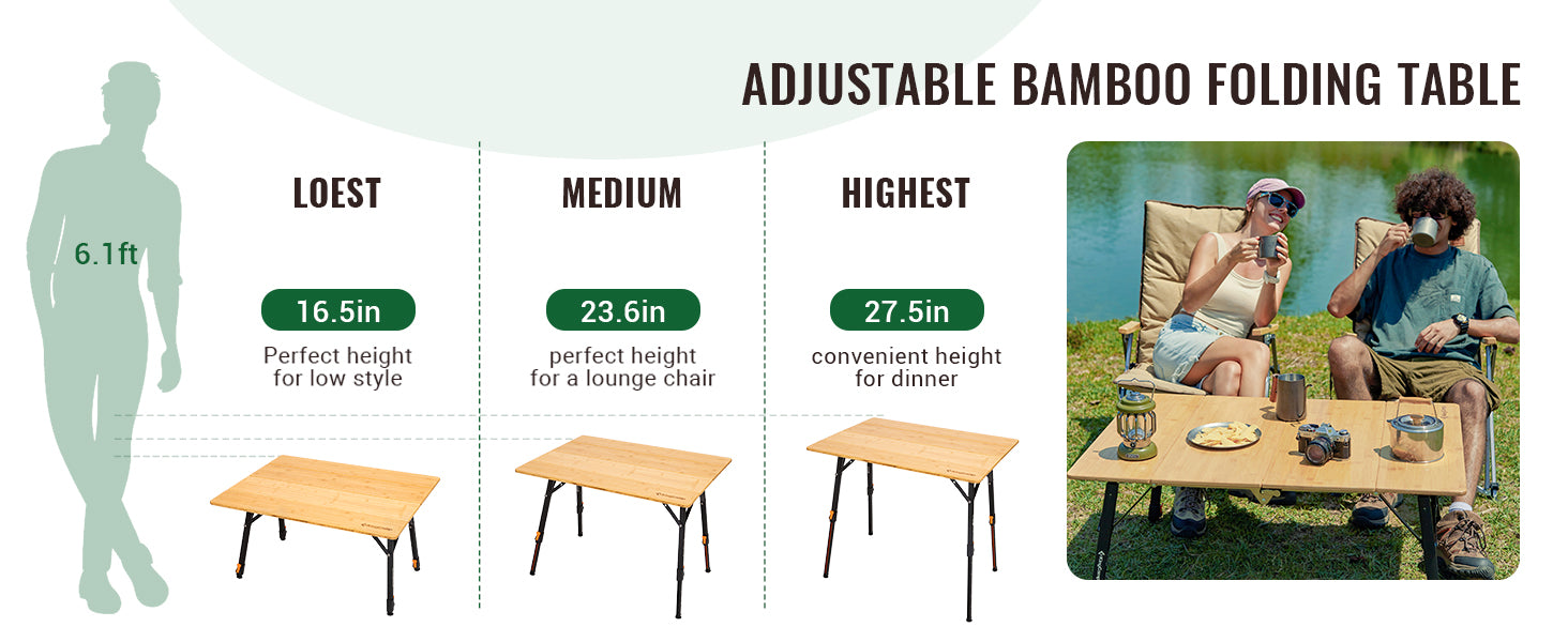KingCamp BAMBOO P8060 Folding Bamboo Table