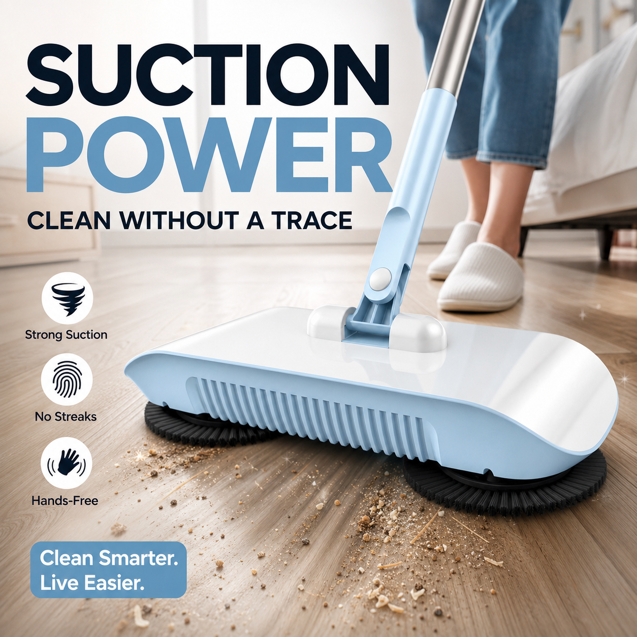 Manual push sweeper mop stainless steel rod ergonomic handle adjustable structure