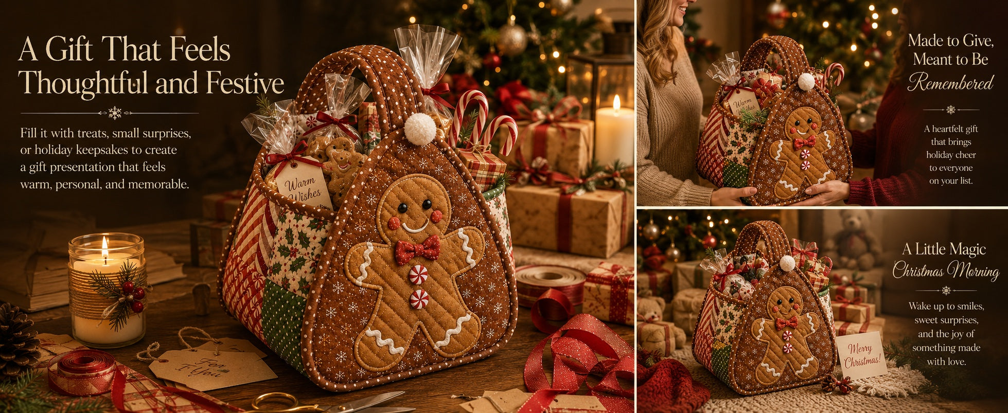 Completed Christmas quilted basket finished look