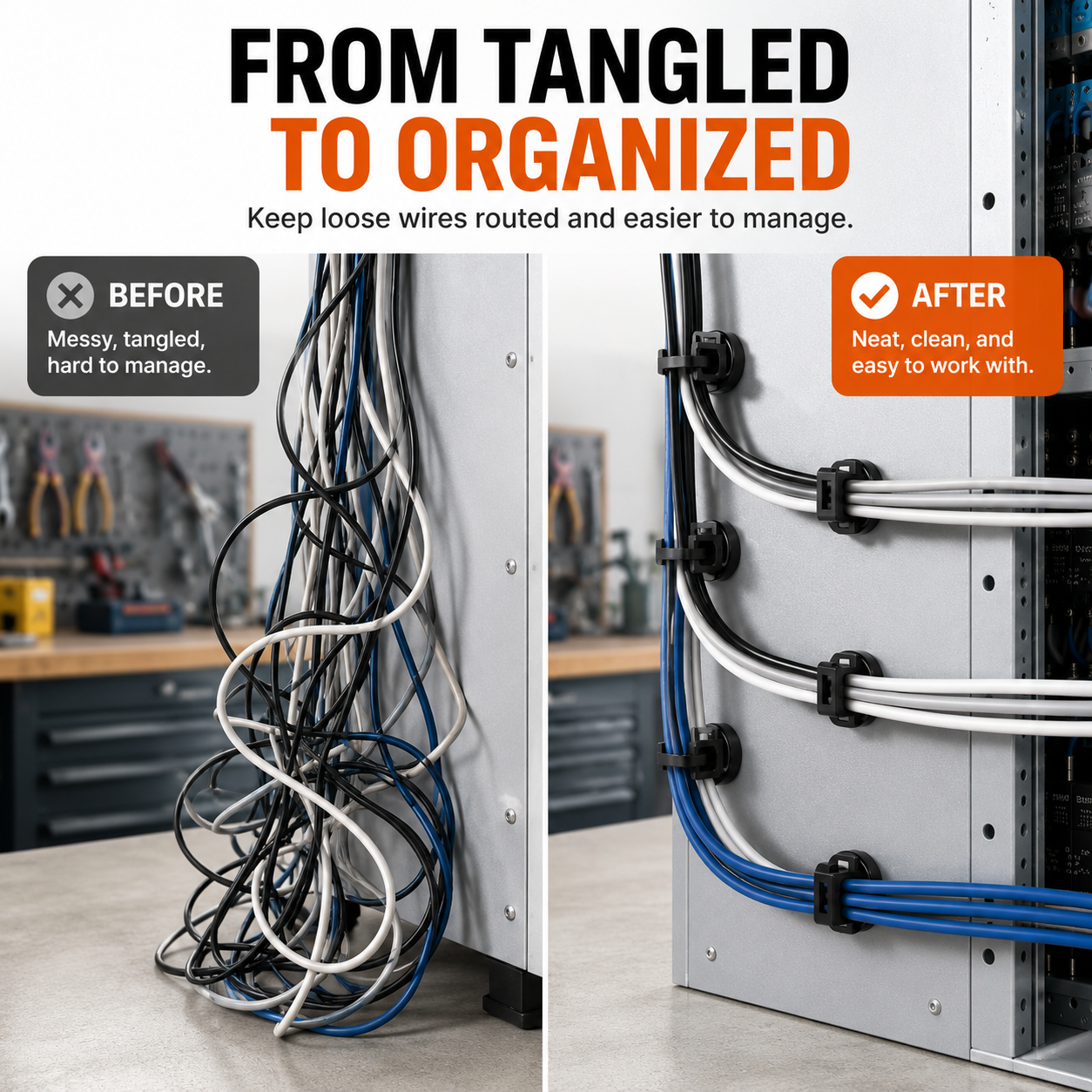 Organized cables on steel surfaces