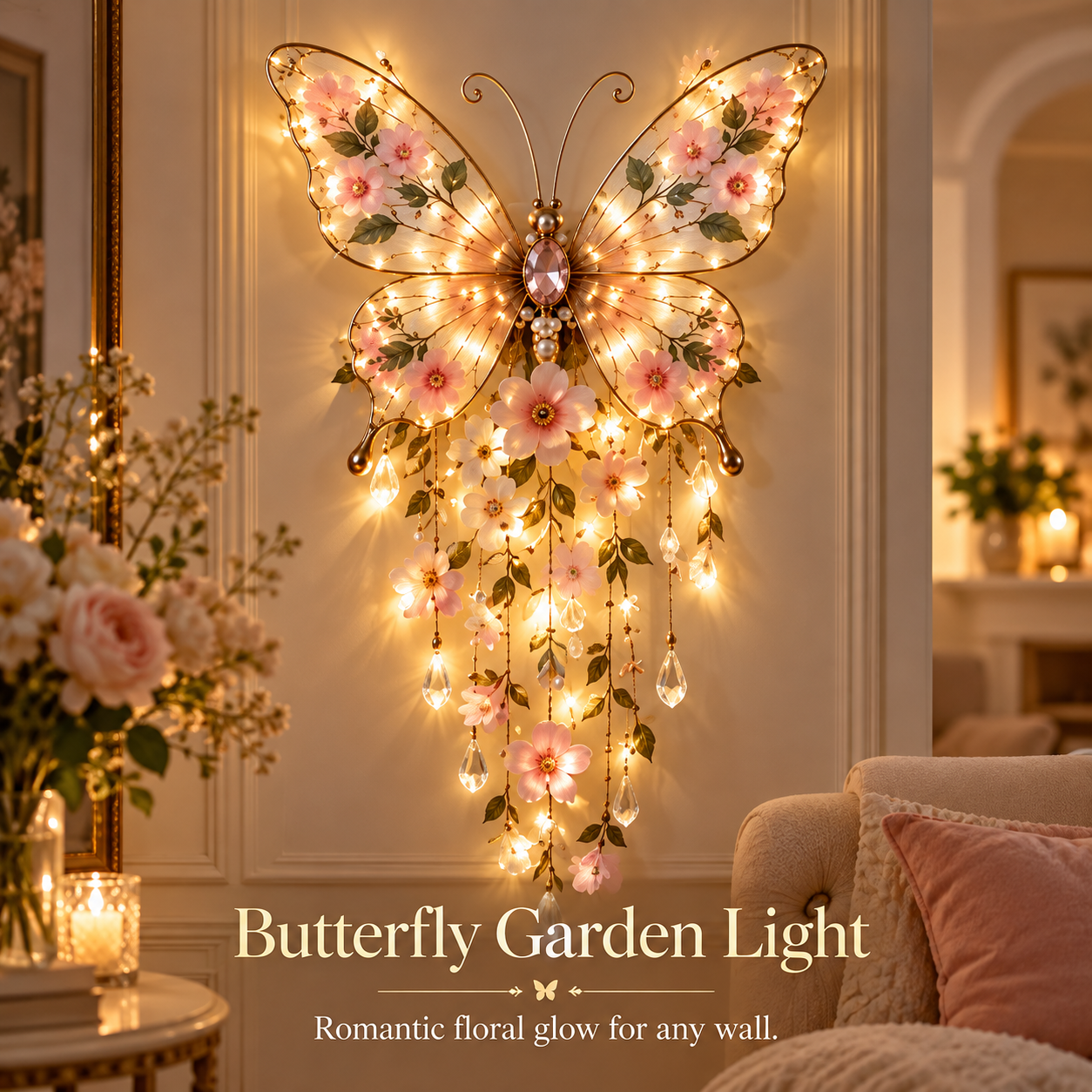 Butterfly Garden Light romantic floral glow wall decor