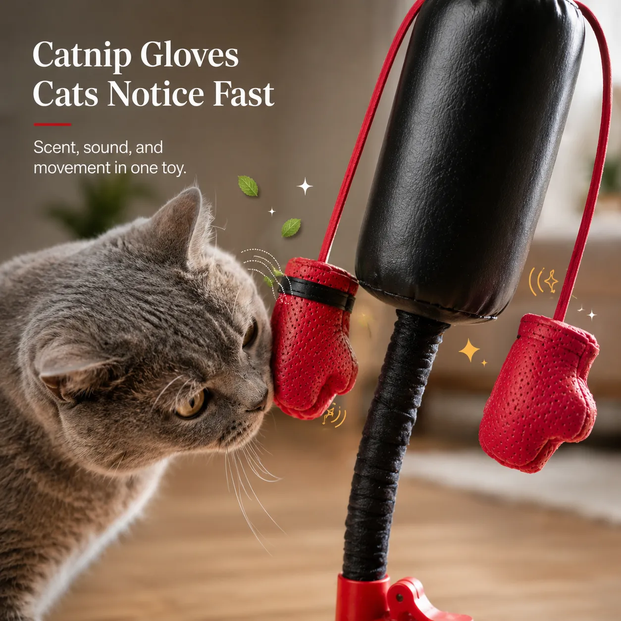 Tiny boxing gloves with premium catnip and crinkle paper