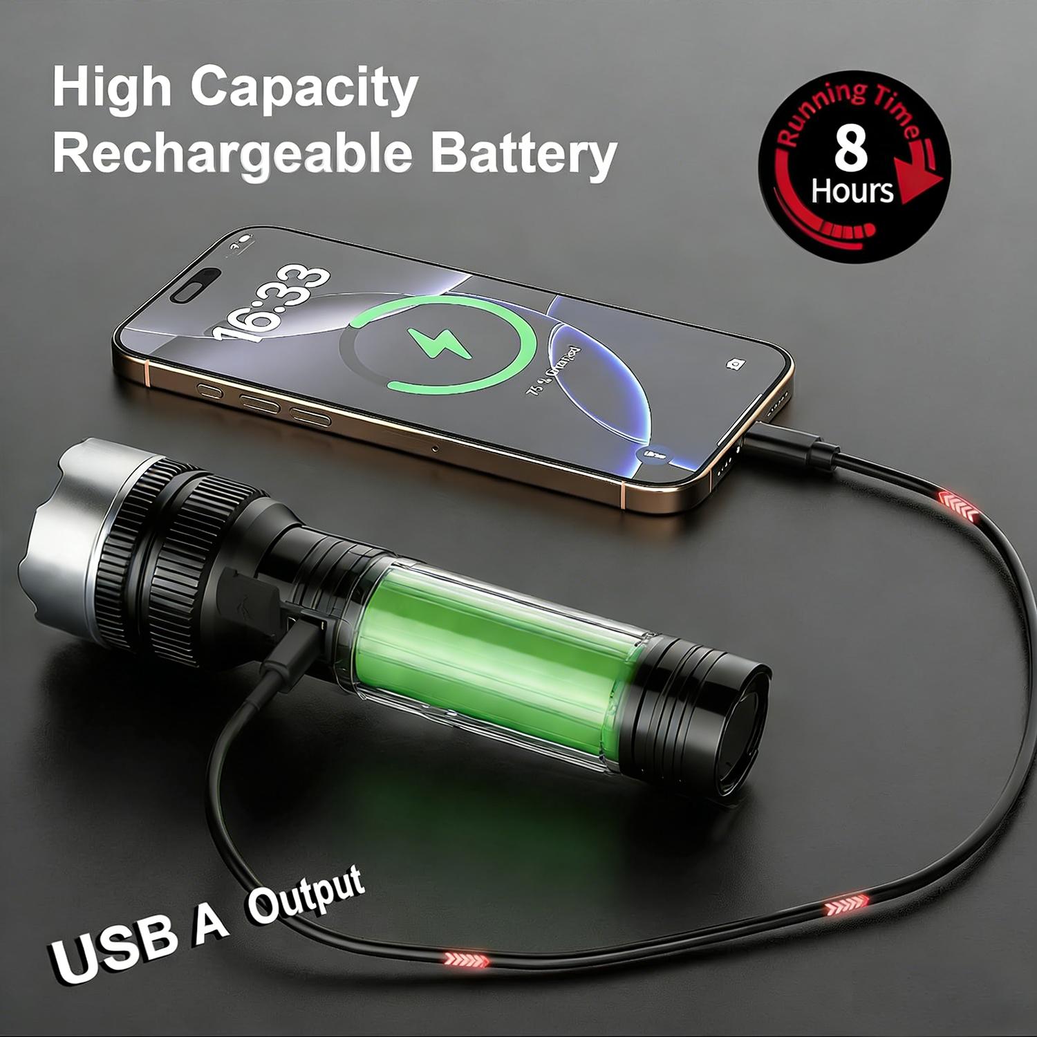 2-in-1 Strong Flashlight (Power Bank), Digital display ofpower, Rechargeable, Zoomable,, X4Waterproof,Adjustable Brightness Flash Light for Outdoor, Emergency,Camping Accessories, Black BackToSchool outdoorfun 2-in-1 Strong Flashlight (Power Bank), Digital display ofpower, Rechargeable, Zoomable,, X4Waterproof,Adjustable Brightness Flash Light for Outdoor, Emergency,Camping Accessories, Black BackToSchool outdoorfun
