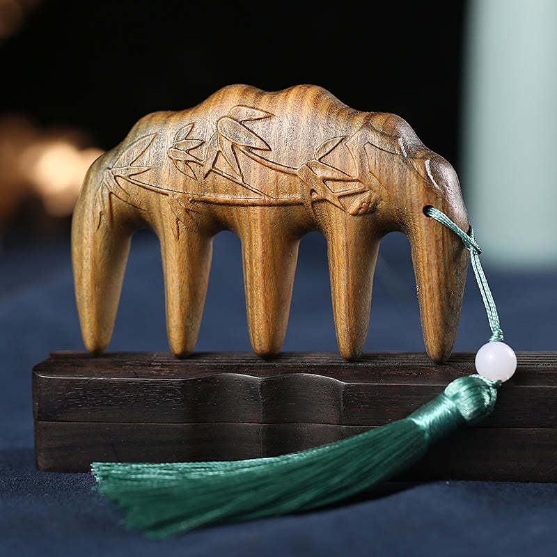 Green Sandalwood Plum Blossom Flowers Lotus Koi Fish Engraved Soothing