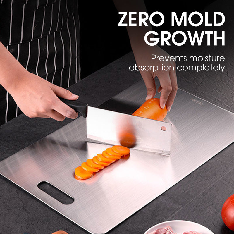 Non-porous stainless steel food preparation surface