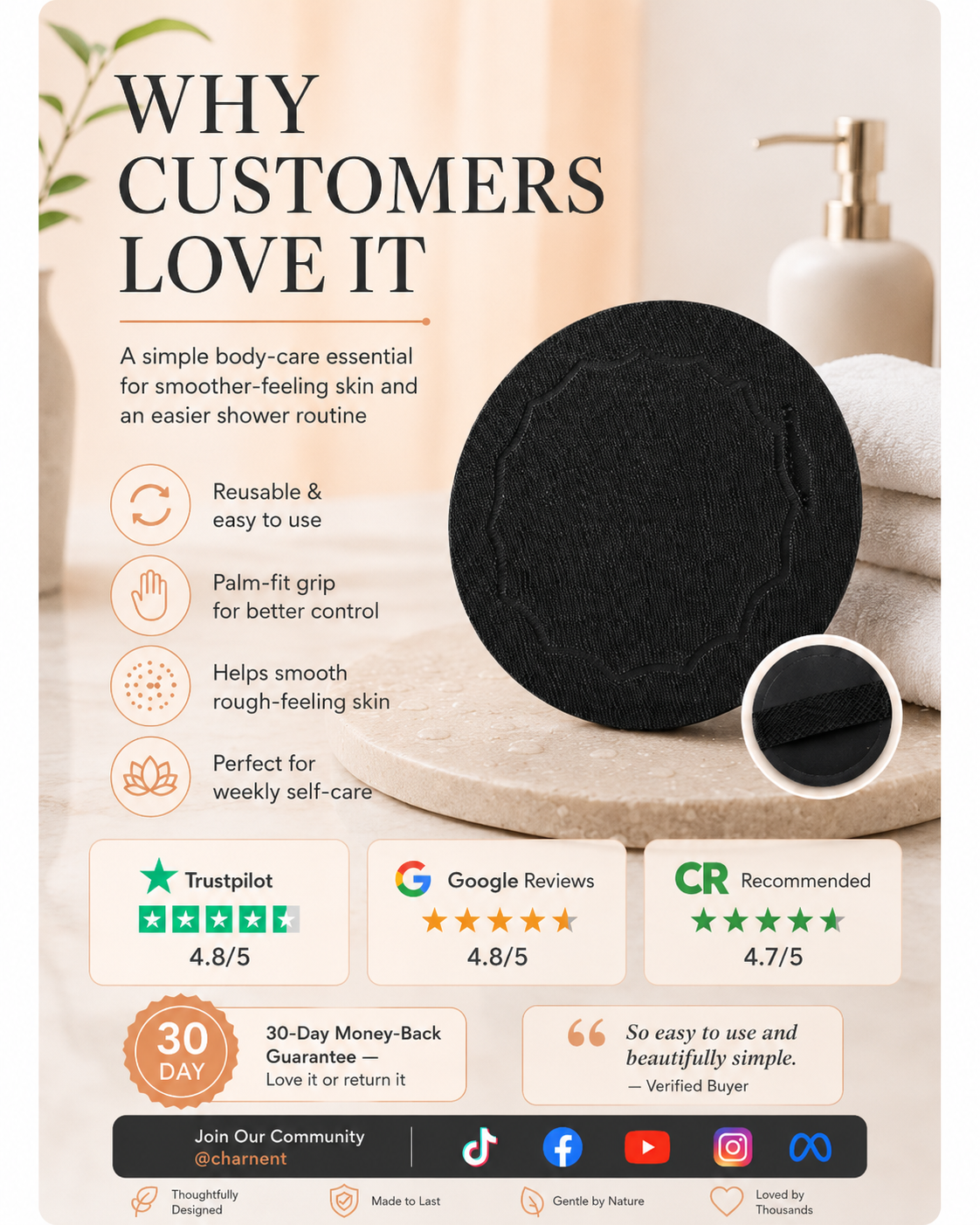 Quick air drying hygienic bath scrub