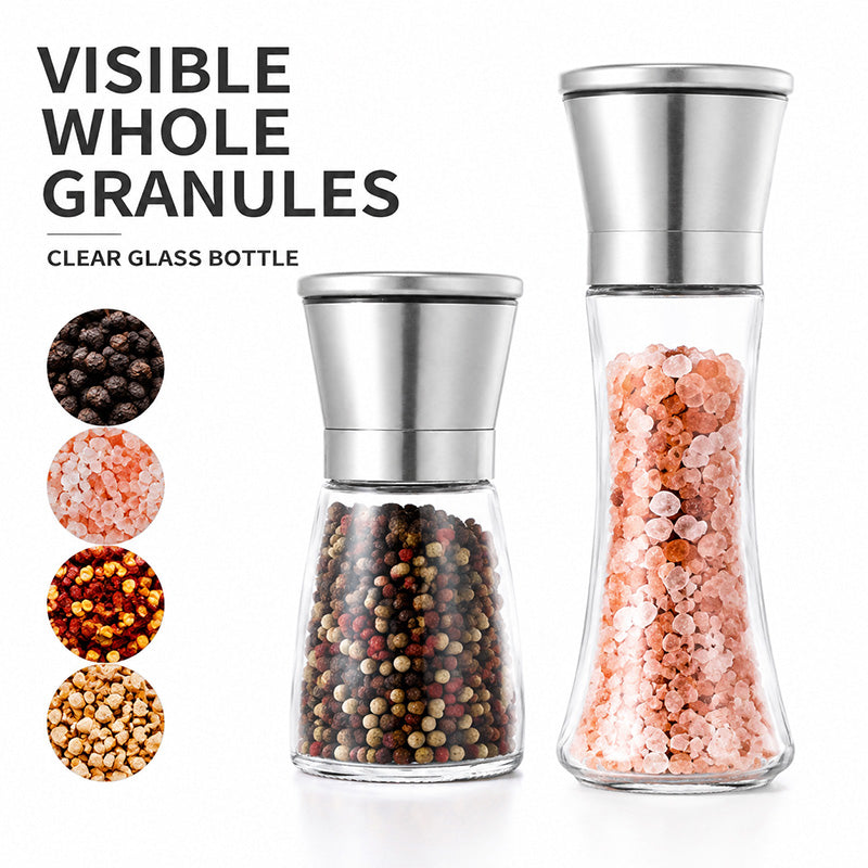 Hand holding curved ergonomic salt and pepper mill