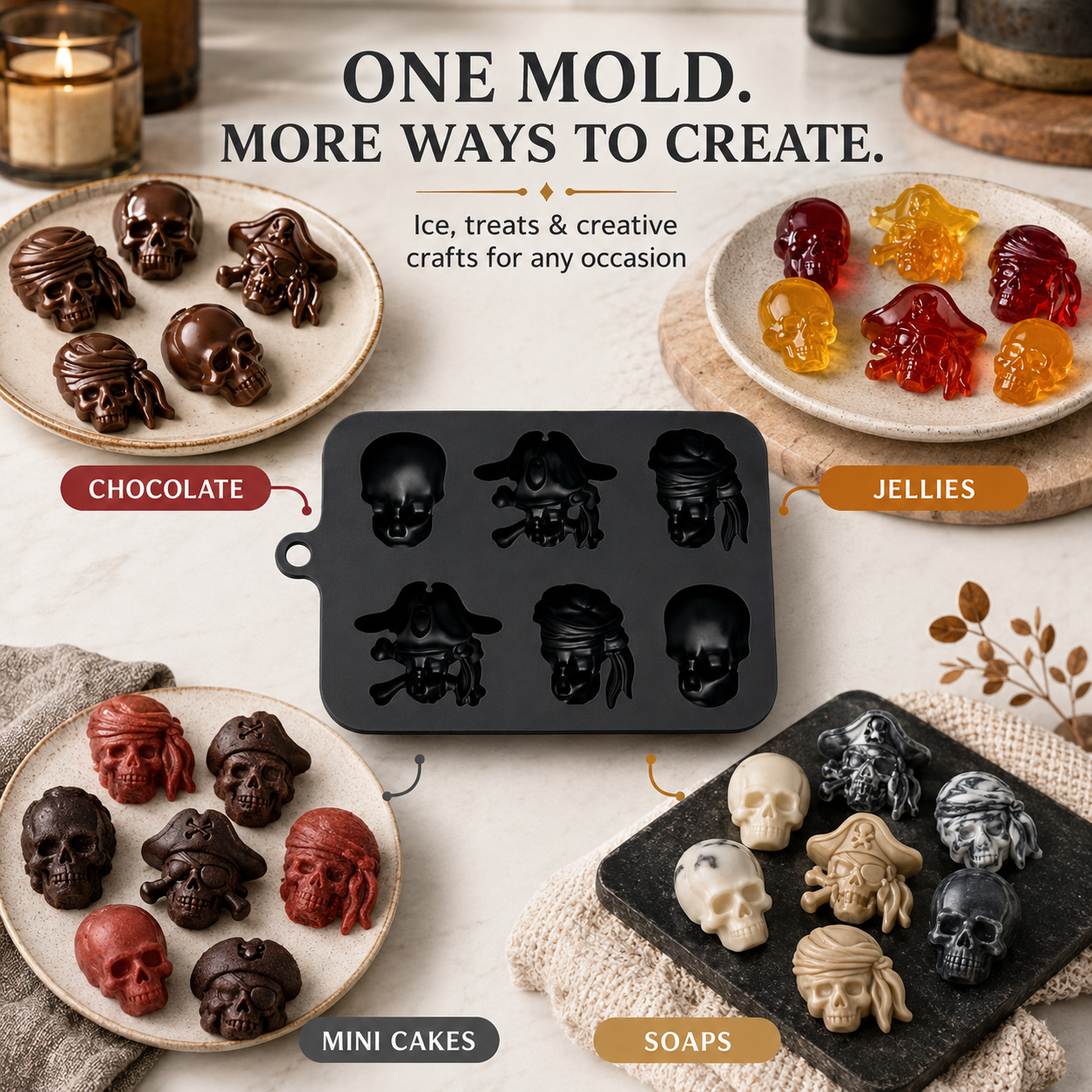 Skull silicone mold used for chocolate jelly mini cakes and soaps
