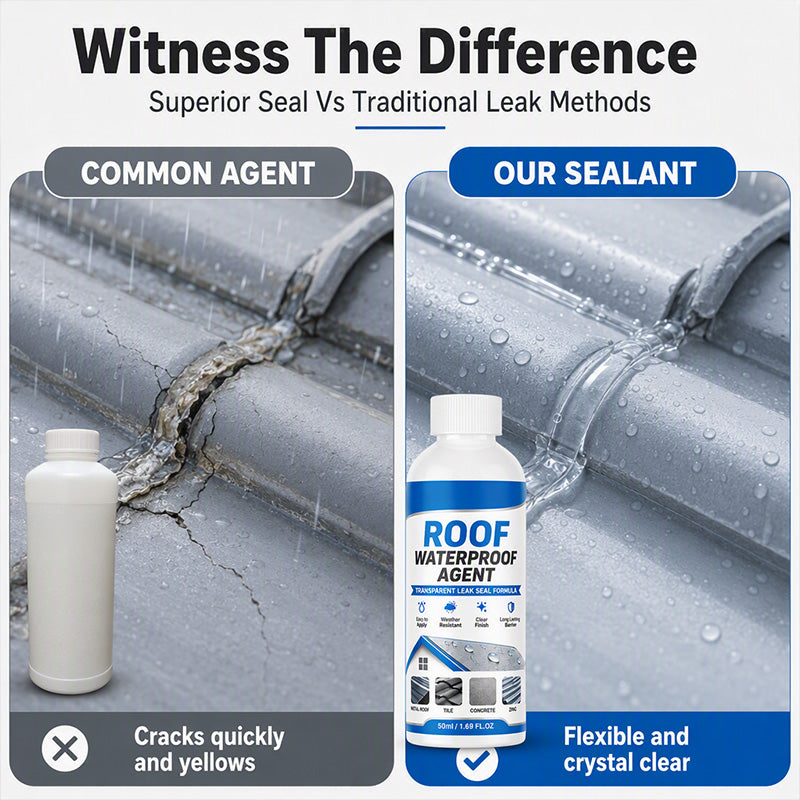 Weather-resistant transparent roof repair coating in rain