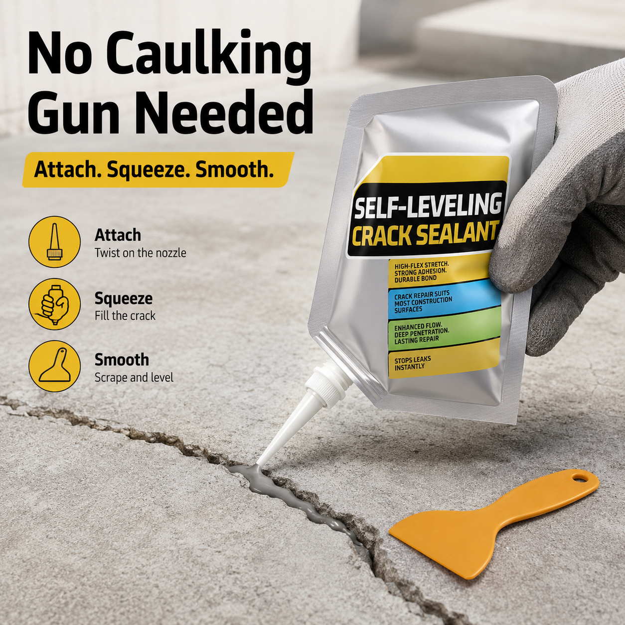 Water droplets beading on waterproof crack sealant surface