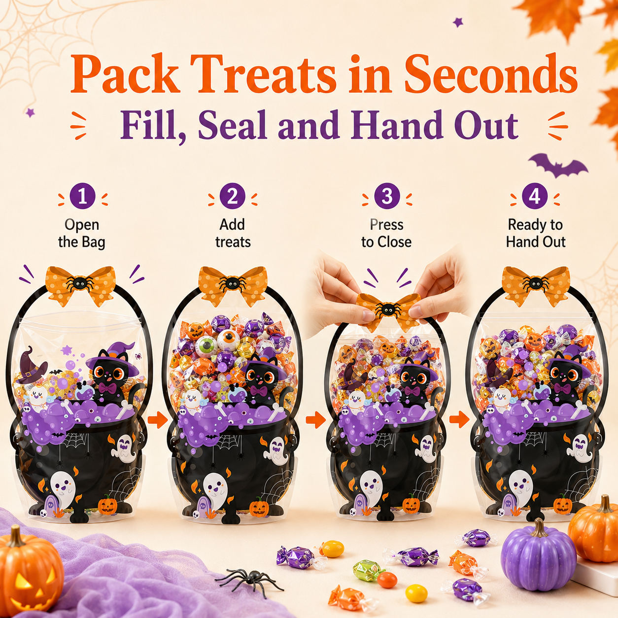 50 piece resealable Halloween treat bags set product overview